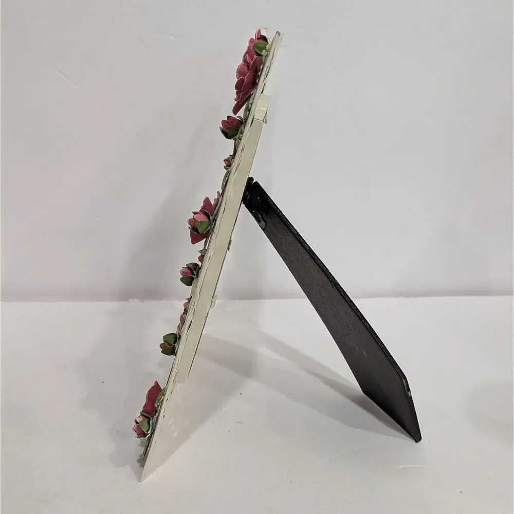 Shabby Chic Cottagecore Metal Lattice Floral Photo Frame 4x6 Tabletop Pink Rose